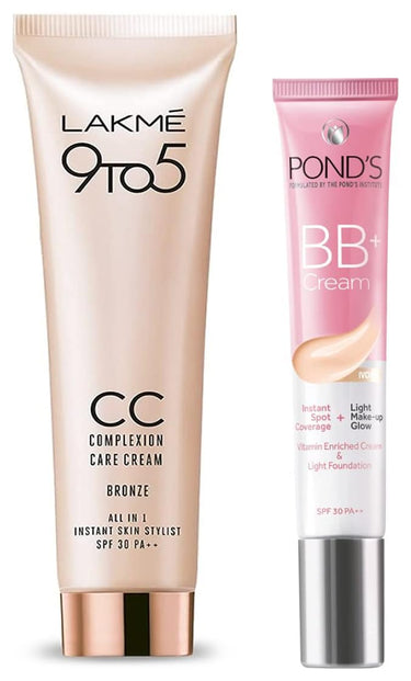 POND's  White Beauty Natural Bb+ Light Coverage Fairness Cream For All Skin Types 01 Original, 18 G & 9 To 5 Complexion Care Face Cream For All Skin Types, Bronze, 30G, Pack Of 1